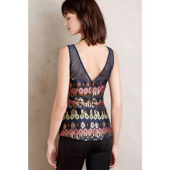 Anthropologie HD in Paris Tank Top Size 4 Yana Jacquard Metallic Peplum NEW NWT - Picture 11 of 16